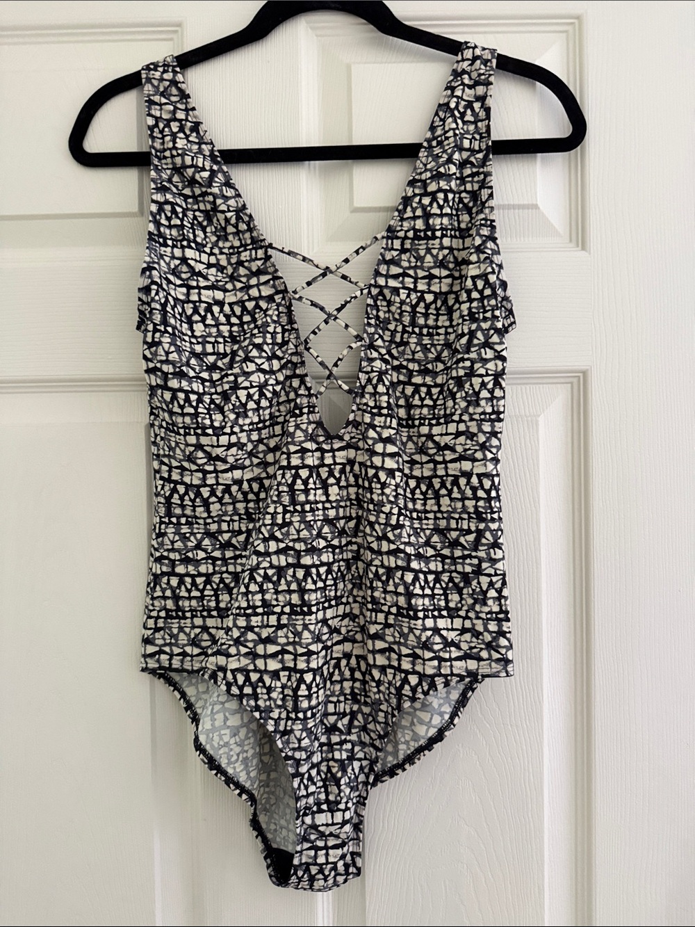 Tory Burch Black and White Crisscross Back One-Piece Swimsuit